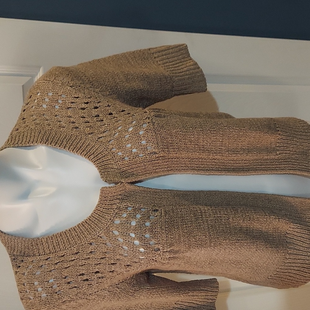 August Silk Tan Crochet‎ Cardigan Medium